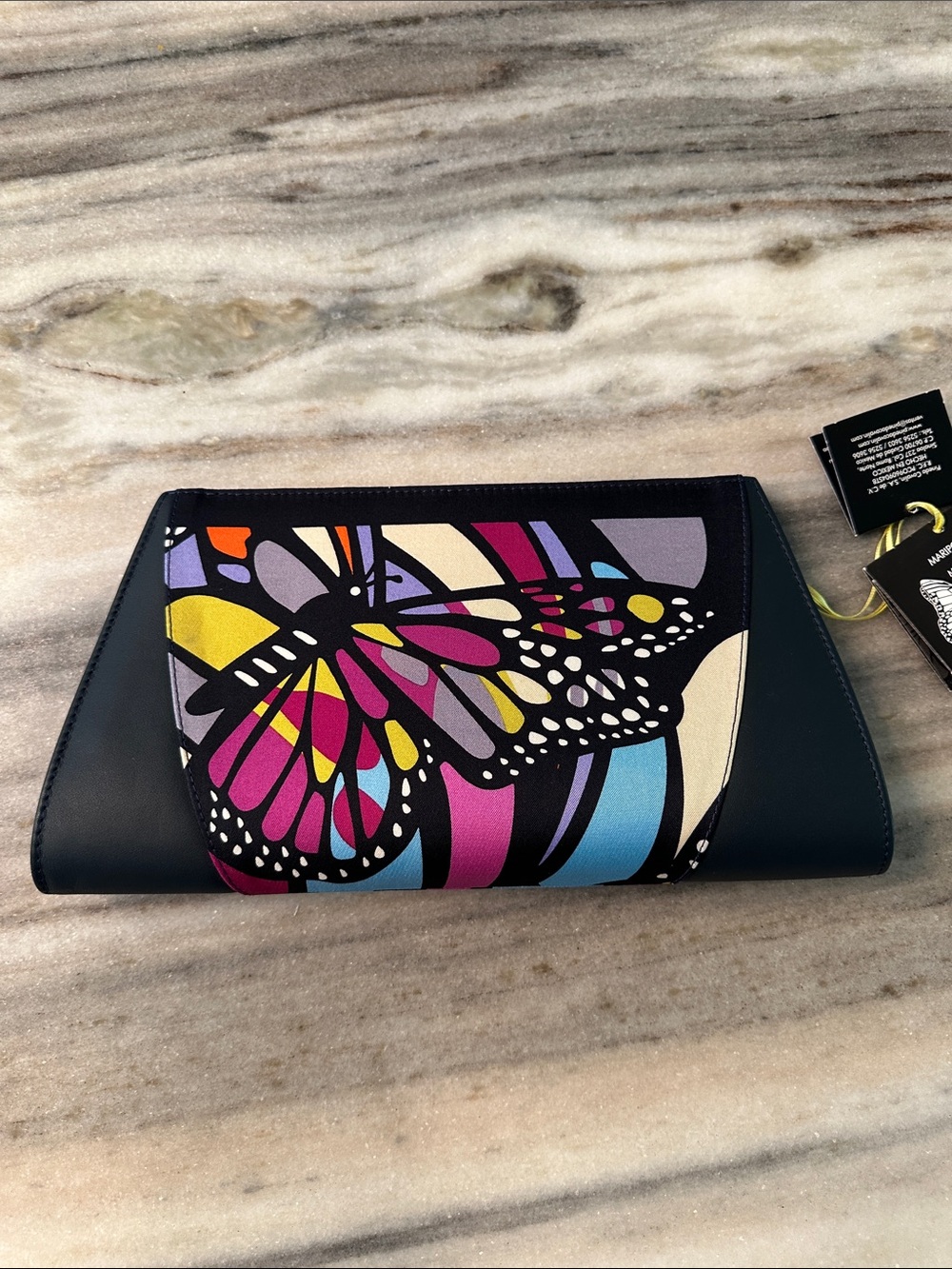 PINEDA COVALIN NWT -leather and silk monarch butterfly clutch.